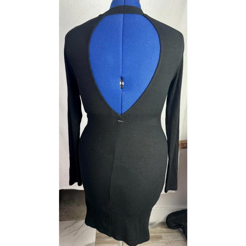 rvca black ribbed long sleeve bodycon dress open back cutout minimalist goth y2k
